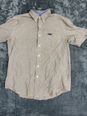 Chaps Mens Brown & White Gingham Button-Down Shirt Size Large